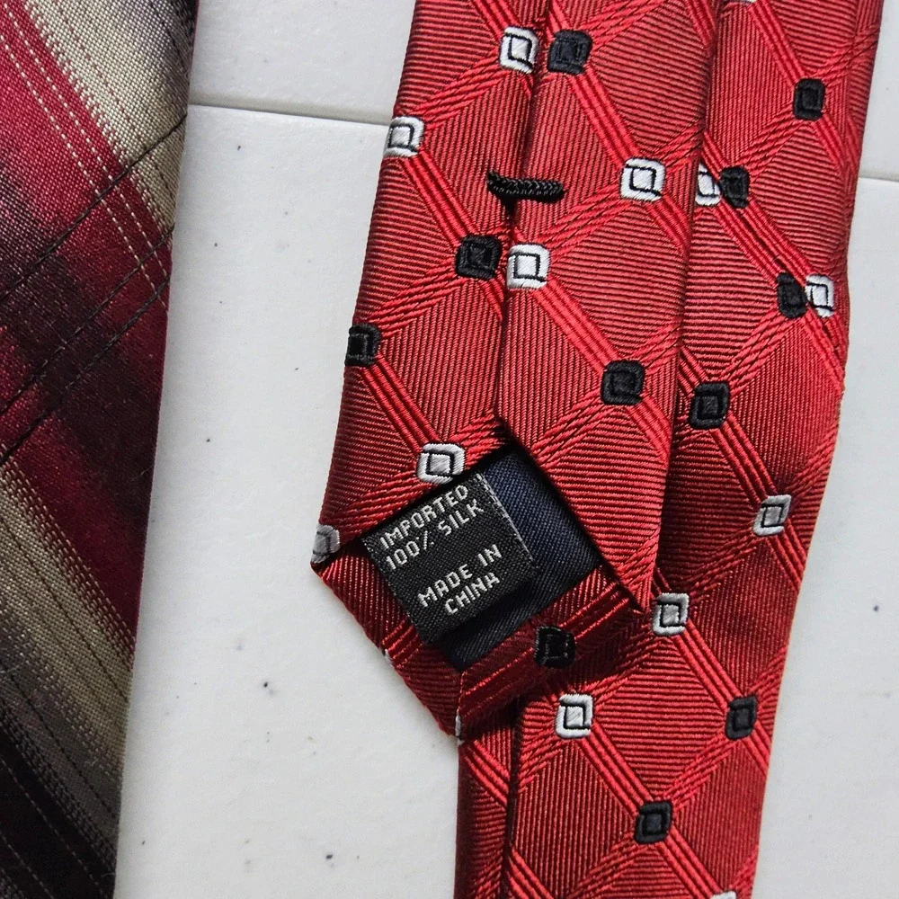 Jos A Bank Perry Ellis Pierre Cardin Ties Mens OS Red Black Striped Silk 4pc Lot
